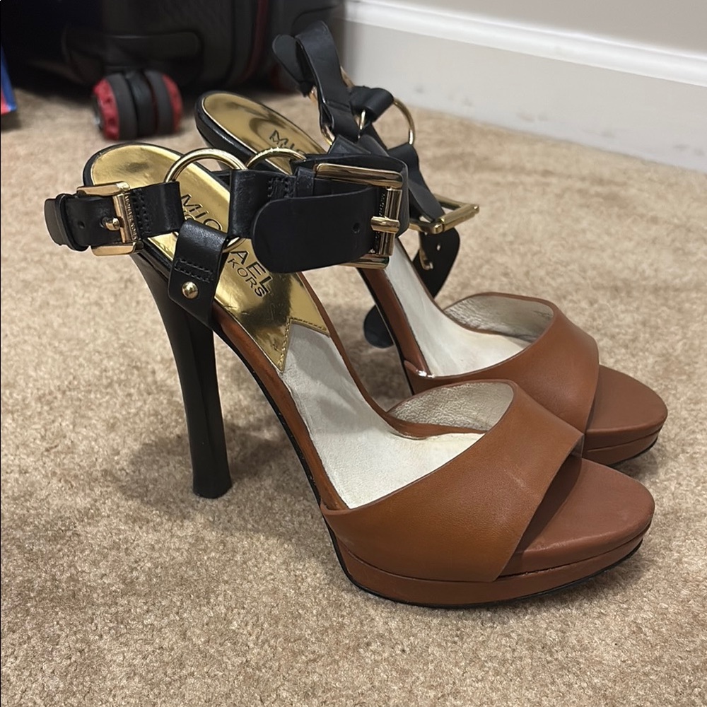 Michael Kors Brown and Black Heels with Block Heel